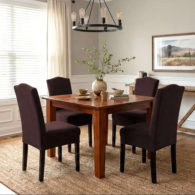 H.VERSAILTEX Velvet Dining Chair Covers Stretch Chair Covers for Dining Room Set of 2 Parson Chair Slipcovers Chair Protectors Covers Dining, Soft Thick Solid Velvet Fabric Washable, Brown