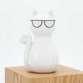 7" Cat with Glasses Sculpture - Contemporary Porcelain White and Black Cat Statue for Home or Office Decor - Cat Lover Gift Idea - Decorative Home Decor Accent