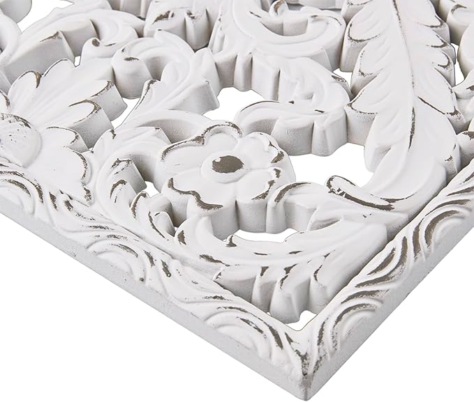 Madison Park Wall Art Living Room Décor - Vintage Botanical Carved Wooden Panel Home Accent Bathroom Decoration Ready to Hang Frames for Bedroom, 15.75"W x 31.5"L x 0.59"D, White 2 Piece