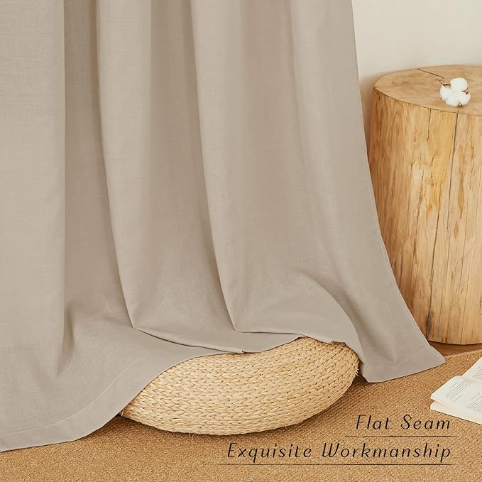 NICETOWN Rustic Linen 132 inch Long Curtains for Living Room, Grommet Privacy Added Thick Linen Weave with Light Filter Window Curtains & Drapes for Bedroom, Taupe, W55 x L132, 2 Panels