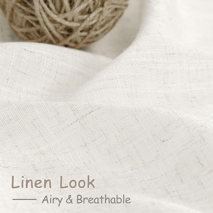 Extra Wide Beige White Curtains 96 Inches Long for Living Room Light Filtering Sheer Curtains for Coastal Room Decor Linen Farmhouse Curtain for Bedroom Back Tab and Rod Pocket 100x96,2 Panels