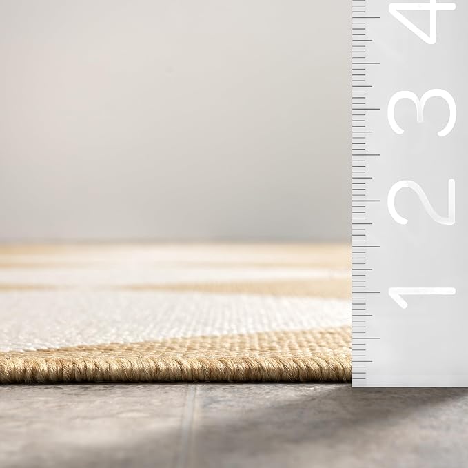 Nuloom Outdoor Performance Collection Sabina Tan/Ivory, 6'7" x 9', Soft, High Traffic, Stain Resistant, Easy Clean, Durable Area Rug for Indoor/Outdoor Patio, Deck, Porch, Garden, Courtyard