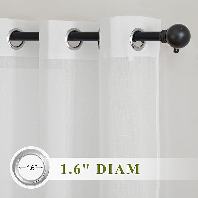 NICETOWN Linen White Doorway Curtains 80 inch Length, Grommet Semi Sheer Flax Linen Blend Balance Privacy with Light Filtering Window Treatments for Nursery/Kids Room, W36 x L80, 2 Panels