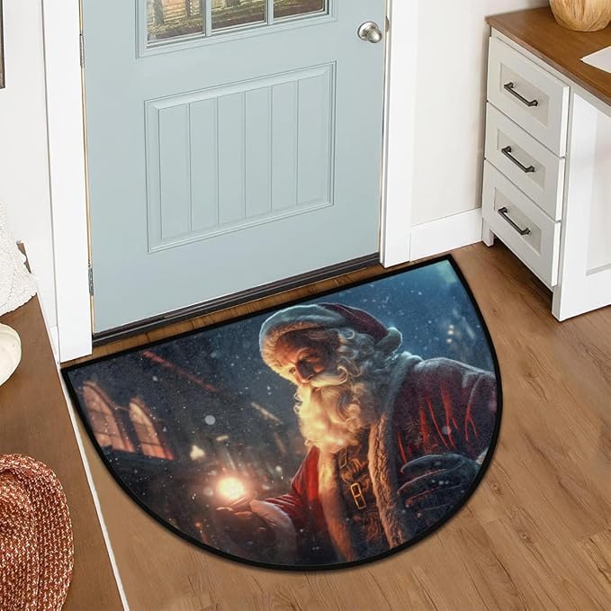 cfpolar Christmas Santa Claus Xmas Half Round Door Mat Outdoor Entrance Large 24"x36" Half Circle Welcome Entrance Way Mat Semi Circular Front Door Mat Area Rug for Garage, Patio, High Traffic Areas