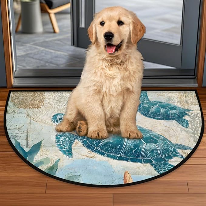 Turtle Ocean Half Round Door Mat Welcome Entrance Mat Bath Bathroom Rug | Turtle Ocean Welcome Entrance Mat Anti-Slip Half Moon Bath Mat Semi Circle Rug Indoor Outdoor Kitchen Rug
