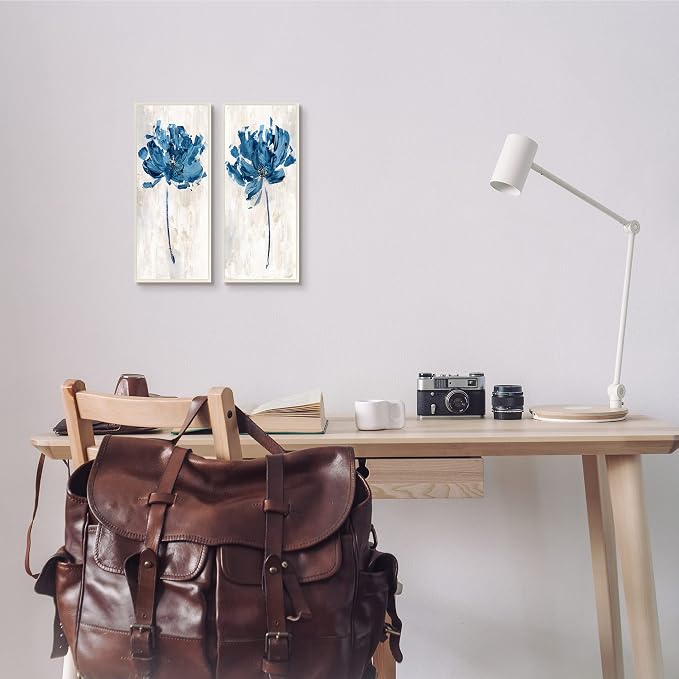 Stupell Industries 'Vivid Blue Abstract Flowers Rustic Florals', 2pc Wall Plaque Art Set, 7 x 17 Inches, Easy to Hang and Sturdy, Made in USA, by Katrina Craven | Stupell Industries | 7 x 17 Inches, Easy to Hang and Sturdy, Made in USA, by Katrina Craven