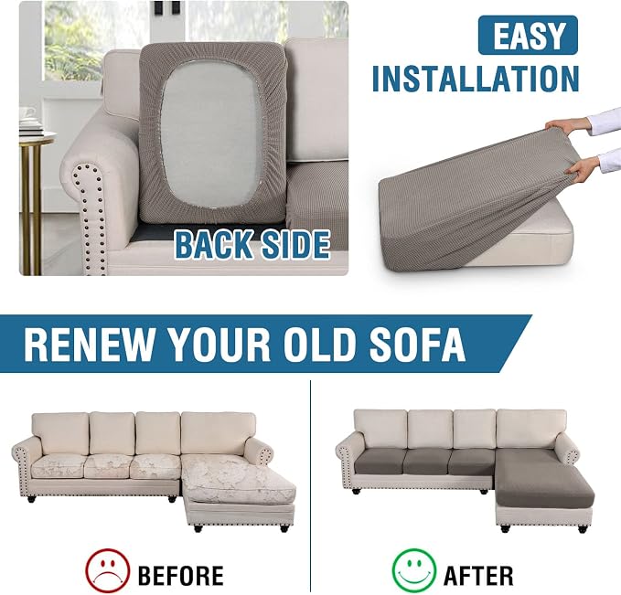 H.VERSAILTEX Sectional Couch Covers 4 Pieces Sofa Seat Cushion Covers L Shape Separate Cushion Couch Chaise Cover for Both Left/Right Sectional Couch (Seat Only: 1 Chaise + 3 Sofa, Taupe)