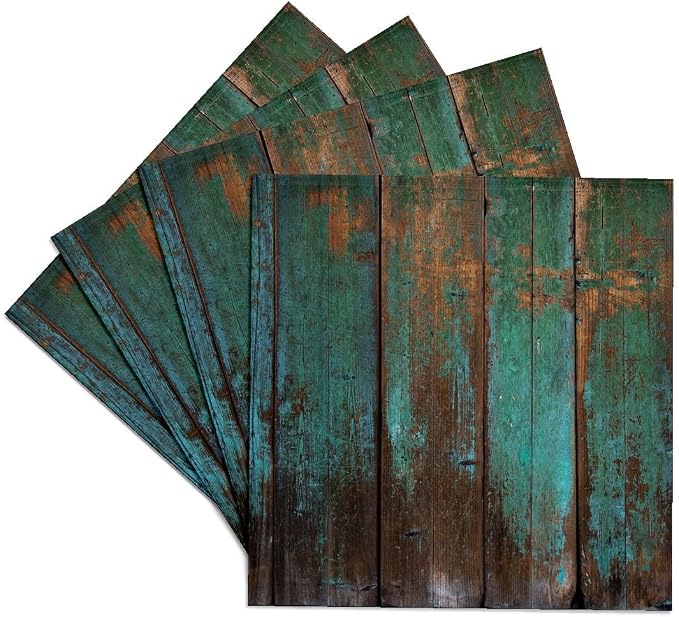 3dRose Teal Distressed Country Wood Effect Set of 4 Ceramic Tile Coasters