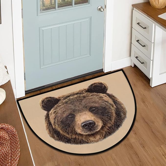 Animal Bear Half Round Door Mat Welcome Entrance Mat Bath Bathroom Rug | Animal Bear Welcome Entrance Mat Anti-Slip Half Moon Bath Mat Semi Circle Rug Indoor Outdoor Kitchen Rug