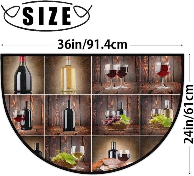 Wine Half Round Doormat Semi Circle Rug Half Moon Rug Entryway Mat | Vintage Wine Washable Non Slip Outdoor Floor Rug Kitchen Mat for Indoor Outdoor Bathroom Fireplace Bath Decor