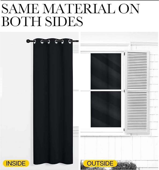 NICETOWN Black Out Curtains for Bedroom Living Room 80 Inches Long, 2 Panels, 52" W, Black, 3 Pass Microfiber Noise Reducing Thermal Insulated Solid Ring Top Blackout Window Drapes