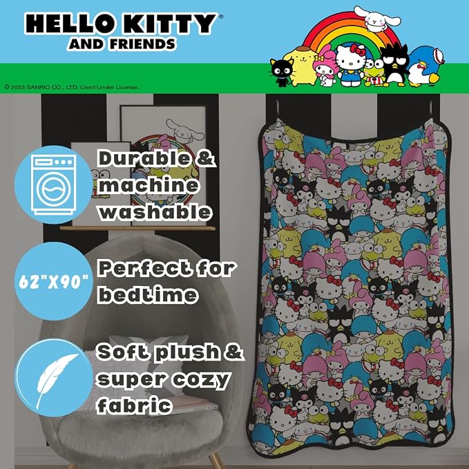 Collectibles Hello Kitty & Friends Bedding Super Soft Cozy Blanket, 62 in x 90 in, (Officially Licensed Product) by Franco