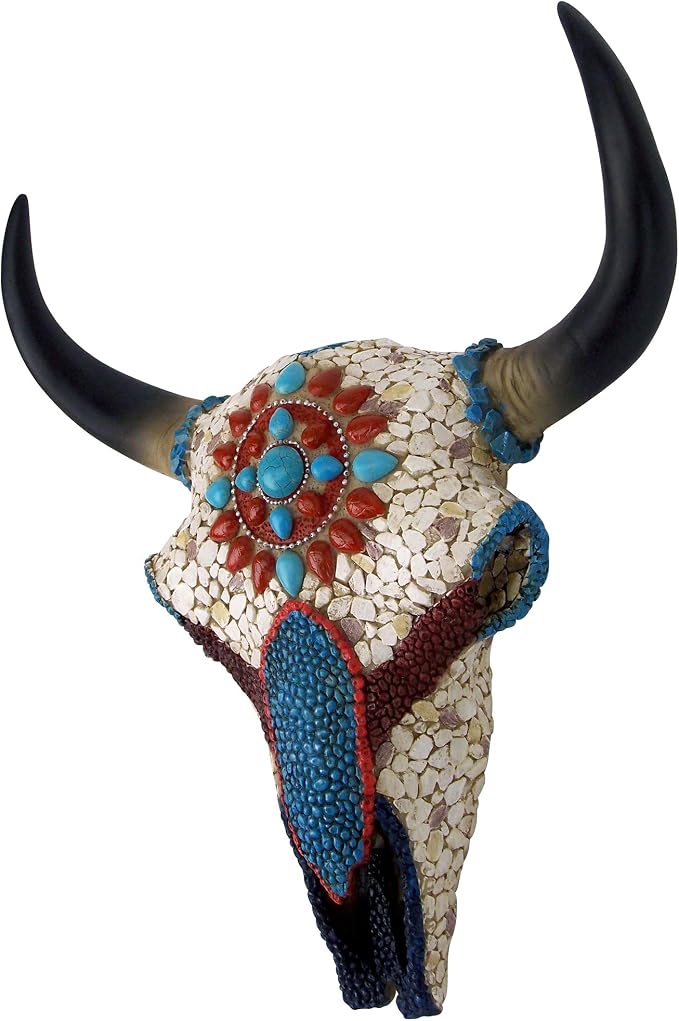 Design Toscano Mystic Plains Warrior Faux Gem Encrusted Cow Skull Wall Sculpture: Medium