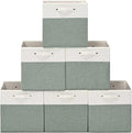 FinishingBo 13x13x13 Storage Cube Bins 6 Pack, Cube Shelf Baskets | Foldable Storage Cubes, Linen Storage Bins with Handles, Closet Organizers, White/Green