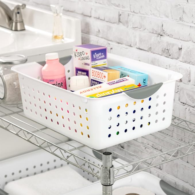 Sterilite 12-Pack Medium Ultra Basket, Open Top Plastic Storage Organizer, White - Classic Baskets for Organizing Countertops, Pantry Shelves, Kitchen Cabinets, Laundry Rooms or Home Offices | Classic Storage Organizer Baskets for Countertops, Pantry S...
