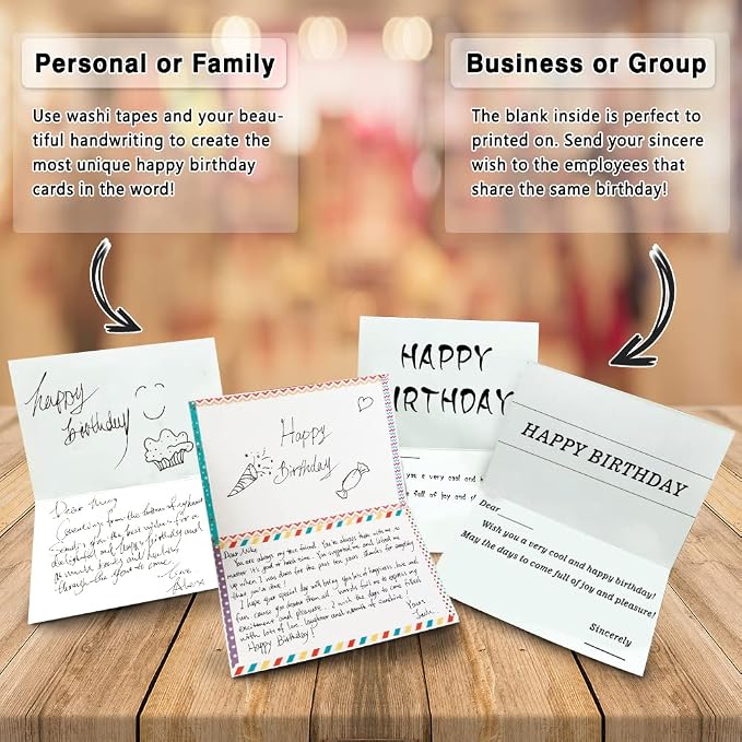 feela Birthday Cards Bulk, 240 Pack 40 Designs Happy Birthday Card Assortment Box with 240 Blank Envelopes, 252 Pieces of Stickers, 9 Washi Tapes, Greeting Cards for Employees Family, 4” X 6”
