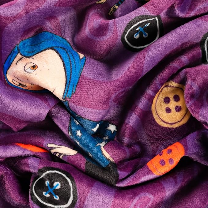 Coraline Button Eyes Halloween Bedding Super Soft Cozy Plush Throw, 46 in x 60 in, (Officially Licensed Product) by Franco