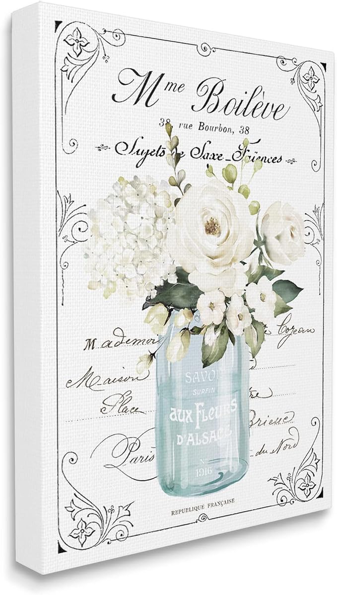 Vintage Parisian Floral Bouquet, 36 x 48 Inch Canvas Wall Art | Stupell Industries · By Lettered and Lined · Ready to hang · Charming farmhouse style · Made in USA