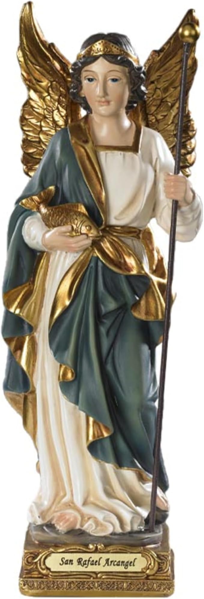 Barcelona Collection Hand-Painted Religious Statue with Gold Accents, 8-Inch, St. Rafael