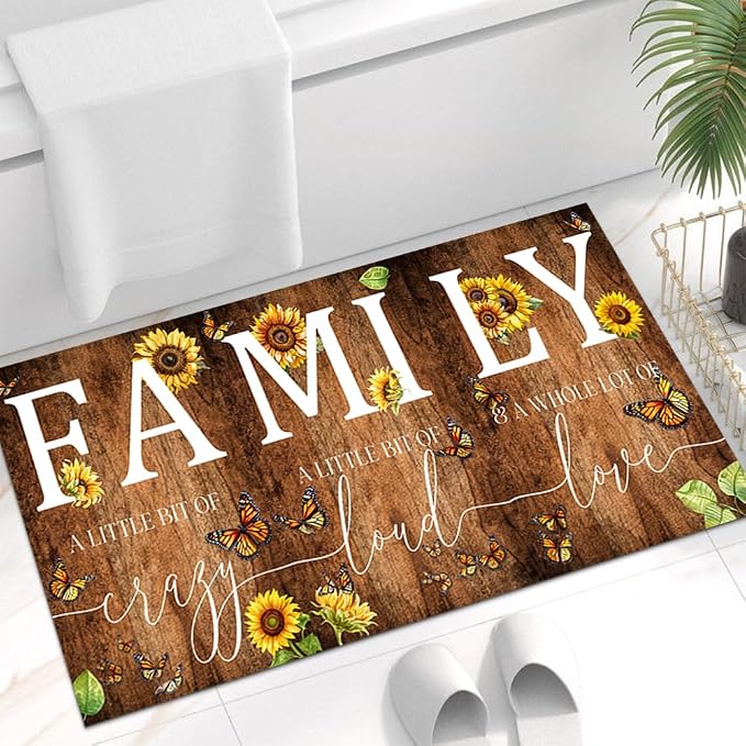GUBIYU Farmhouse Sunflower Area Rug for Living Room A Little Bit of Crazy Family Welcome Door Mat,Home Porch Decor Doormat,Farmhouse Entrance Rug for Bedroom,Housewarming Gift,Wedding Room 23.6"x35.4"