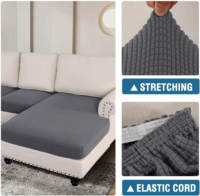 H.VERSAILTEX Sectional Couch Covers 3 Pieces Sofa Seat Cushion Covers L Shape Separate Cushion Couch Chaise Cover for Both Left/Right Sectional Couch (Seat Only: 1 Chaise + 2 Sofa, Grey)
