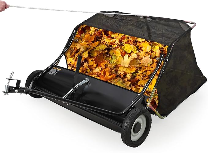 Tow Behind Lawn Sweeper 48 Inch, 26 Cu.ft Leaf & Grass Collector, Heavy Duty Yard Sweeper for Lawn Tractors, Adjustable Height Pull Behind Lawn Sweeper for Leaves, Grass Clippings & Debris