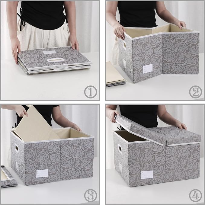 PRANDOM Extra Large Collapsible Storage Cubes with Lids Fabric Decorative Storage Bins Boxes Organizer Baskets with Cover Handles for Bedroom Closet Living Room 19.6x15.7x11.8 Inch 3 Pack