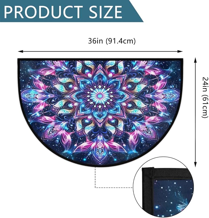 Mandala Half Round Doormat Semi Circle Rug Half Moon Rug Entryway Mat | Blue Flower Washable Non Slip Outdoor Floor Rug Kitchen Mat for Indoor Outdoor Bathroom Fireplace Bath Decor