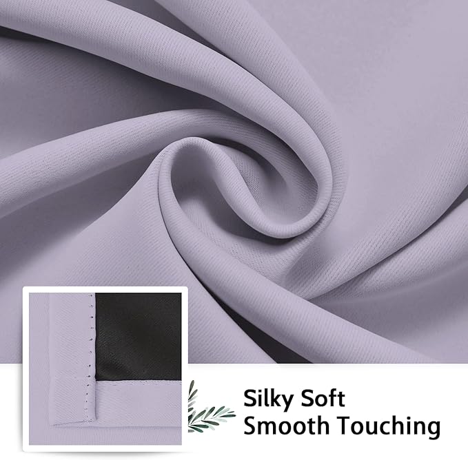 SimpleHome 100% Blackout Curtains for Bedroom,Thermal Insulated Lilac Grommet Window Drapes Room Darkening Curtains for Living Room with Black Back,62 x 63 Inch,2 Panels