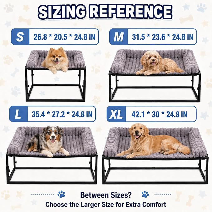 Adjustable Bedside Dog Bed for Small Dogs, Elevated Co-Sleeper Dog Bed with Reinforced Metal Frame, Thick Supportive Cushion Mattress & Washable Cover, Dog Bedside Sleeper for Dogs & Cats