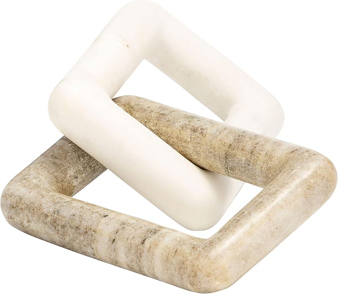 Rectangular Link Stone Marble Sculpture Figurine for Home and Bathroom - Decorative Object for Office and Room Decor - Display Ornament for Living Room, Shelf and Coffee Table Accent - 2", White