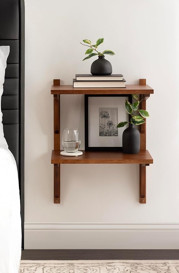 Kate and Laurel Meridien Modern Wood Tiered Floating Wall Shelf, 18 x 12 x 24, Walnut Brown, Contemporary Wooden Floating Shelves for Use as Living Room Decor Accent or Over-the-Toilet Storage Shelf