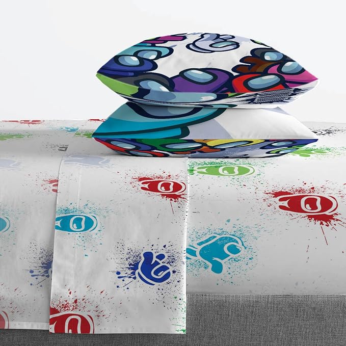 Among Us Full Size Comforter Set 5 Piece Kids Video Game Bedding, Multi | Bed in a Bag, Comforter Sheets Pillowcases, Official Product, Soft Microfiber, Machine Washable, Easy Care, Kids Gift