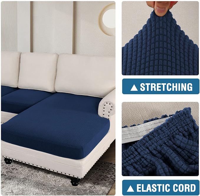 H.VERSAILTEX Sectional Couch Covers 3 Pieces Sofa Seat Cushion Covers L Shape Separate Cushion Couch Chaise Cover for Both Left/Right Sectional Couch (Seat Only: 1 Chaise + 2 Sofa, Navy)