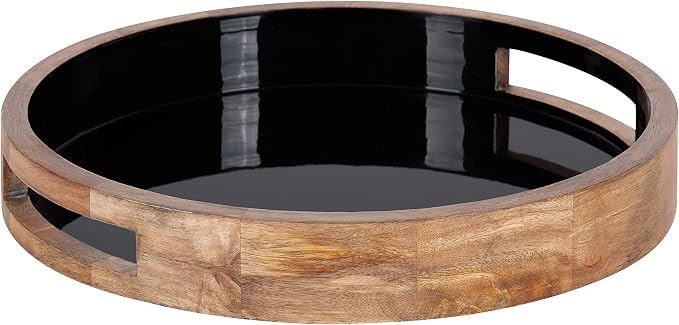 Kate and Laurel Ehrens Modern Wooden Tray, 15 inch Diameter, Natural and Black, Round Accent Tray for Farmhouse Decor
