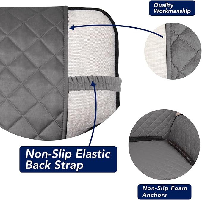 PureFit Reversible Quilted Sofa Cover, Water Resistant Slipcover Furniture Protector, Washable Couch Cover with Non Slip and Elastic Straps for Kids, Dogs, Pets (4 Seater Sofa, Gray/Ivory)