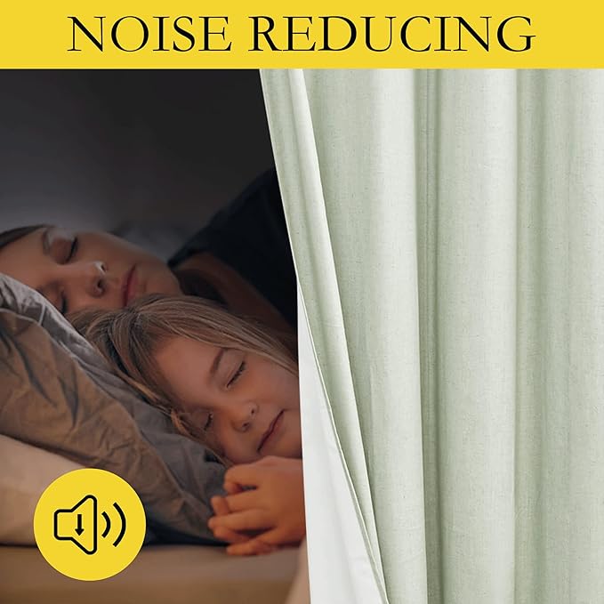 NICETOWN Sage Green Short Kitchen Linen Blackout Curtains 45 inches Length, 52" Wide, Pair of Thermal Insulated & Energy Efficiency Cold Reducing Drapes for Windows, Lined Linen Flax Window Dressing