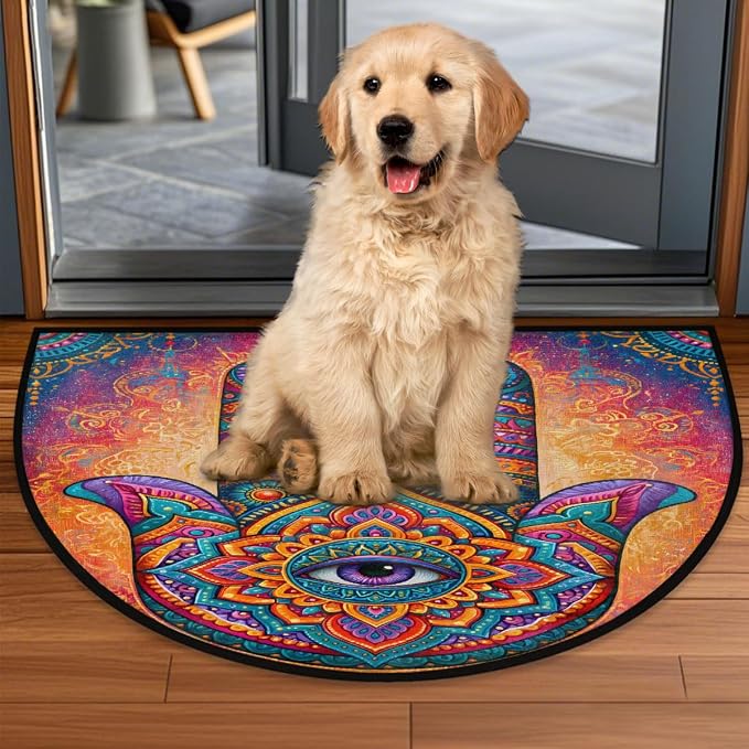 Mandala Half Round Door Mat Semi Circle Rug Half Moon Doormat | Soft Washable Colorful Psychedelic Welcome Entrance Mat for Outdoor Indoor Floor Bedroom Bathroom Home Kitchen Festival Decor