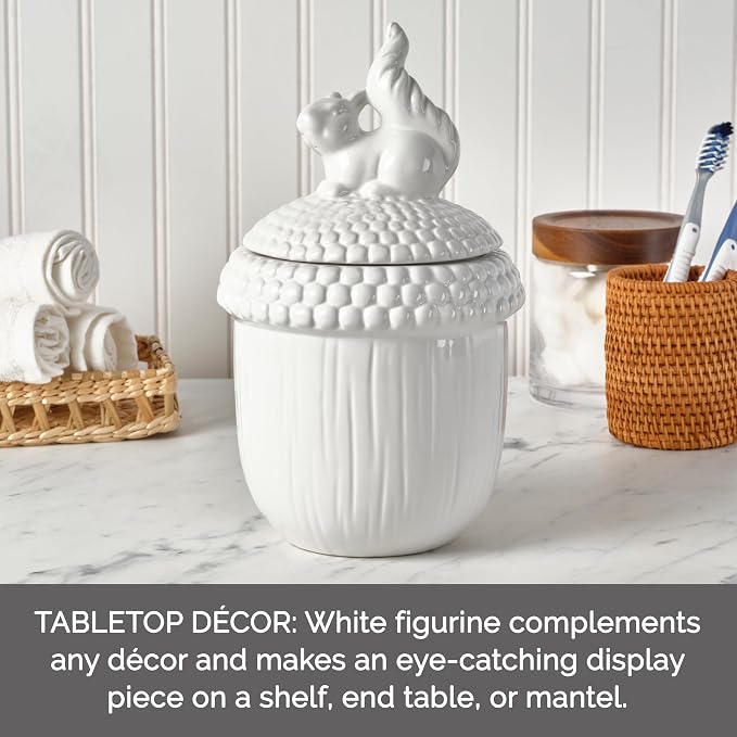 Elements White Squirrel Pinecone Ceramic Jar, 5.91x5.91x10.04 Inch