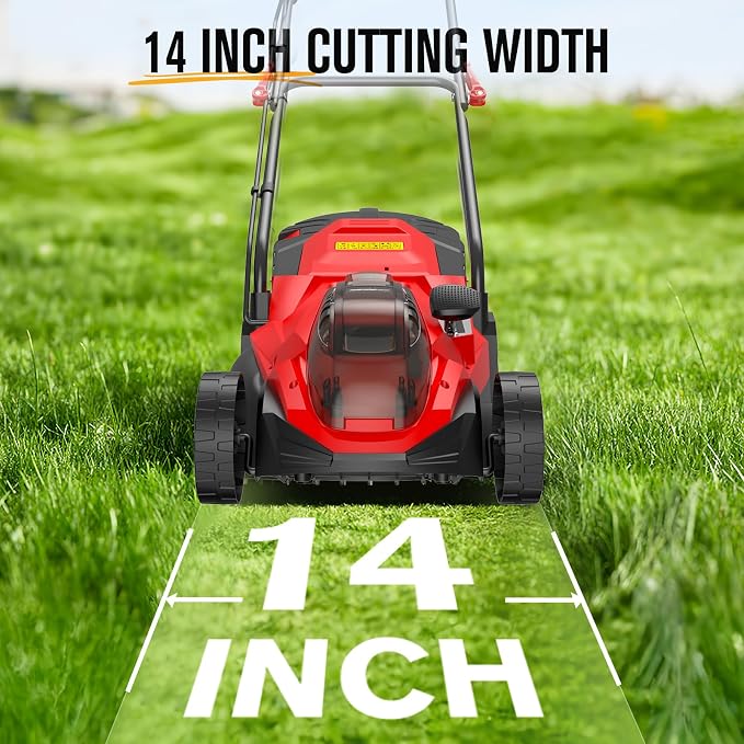 HEINPRO 14" Cordless Lawn Mower Compatible with Milwaukee M18 Battery | 2-in-1 Mulching & Rear Bagging Design, Brushless Motor w/ 5-Position Height Adjustment for Small Yards (Battery not Included)