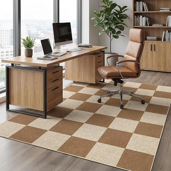 COZYLOOM Checkered Rug 5x7 Washable Area Rug for Bedroom, Modern Easy Jute Rugs with Non Slip Backing, Stain Resistant Indoor Outdoor Mats for Living Room, Dining Room, Patio, Coffee