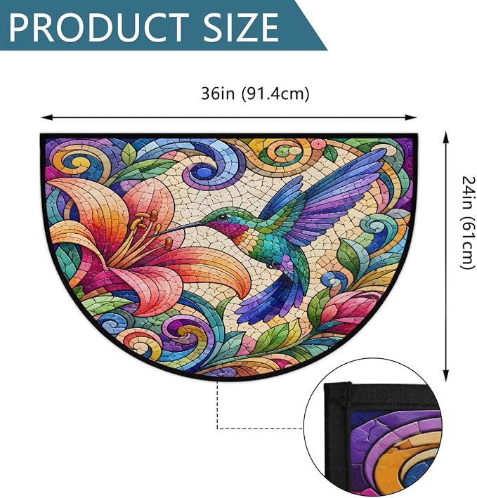 Bird Half Round Door Mat Non Slip Half Circle Rugs | Colorful Floral Washable Half Moon Rug Semi Circle Rugs Indoor Entrance Floor Carpet for Kithen Bedroom Fireplace Decor