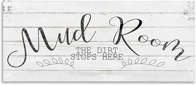 Mud Room Rules Herringbone Sign, 13 x 30 Inch Canvas Wall Art | Stupell Industries · By Kim Allen · Ready to hang · Farmhouse charm for mudroom decor · Made in USA