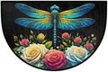 Floral Flower Dragonfly Half Round Door Mat Non-Slip Semi Circle Rug Washable Half Moon Floor Rug Absorbent Bathroom Area Rugs for Outdoor Indoor Fireplace Mat Entryway Kitchen Decor Rugs