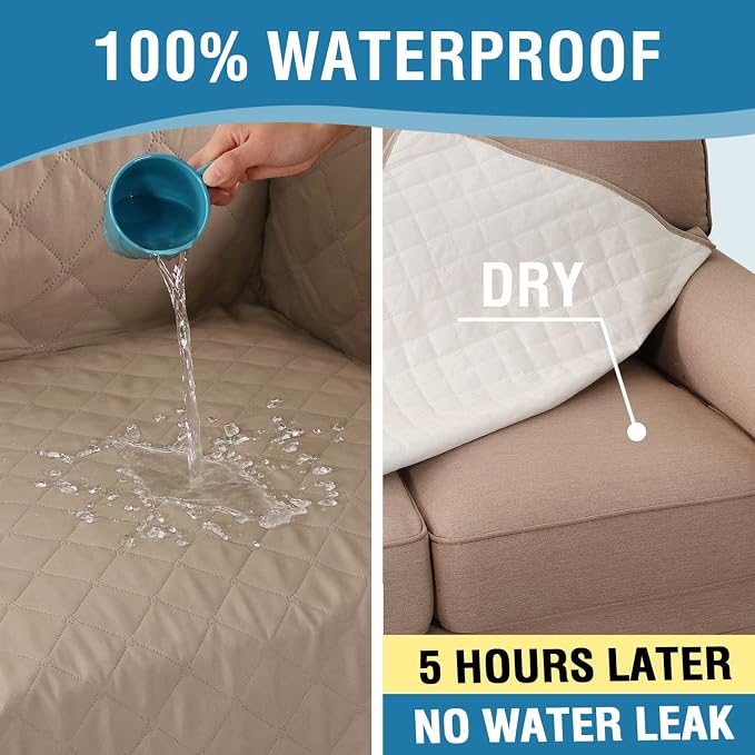 H.VERSAILTEX 100% Waterproof Couch Cover Loveseat Covers for 2 Cushion Couch Furniture Protector for Pets Kids Children Dog Cat with Non-Skid Backing (Loveseat, French Oak)