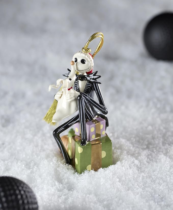Lenox Disney Nightmare Before Christmas Santa Jack Hanging Ornament | porcelain, gold cord for hanging | collectible gift for disney and tim burton fans | 3.75 inch, gift for women