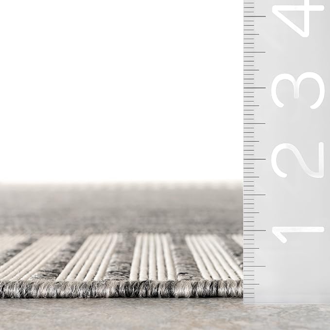 Nuloom Asha Grey/Ivory, 10' x 14', Casual, Striped Border, Soft and Cozy, High Traffic, Easy Clean, Durable Area Rug for Indoor/Outdoor Patio, Deck, Porch, Garden, Courtyard