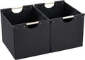 HOONEX Large Collapsible Storage Bins, Linen Fabric, Pack of 2, Storage Baskets with Wooden Carry Handles and Sturdy Heavy Cardboard, for Home, Office, Car, Nursery, Black