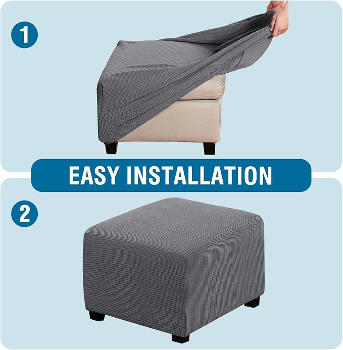 H.VERSAILTEX Ottoman Cover Slipcover Rectangle Fit Length 35"-45" Footrest Sofa Slipcovers Stool Cover Footstool Protector Covers Feature Stretch Thick Soft Jacquard Fabric Removable Washable - Grey