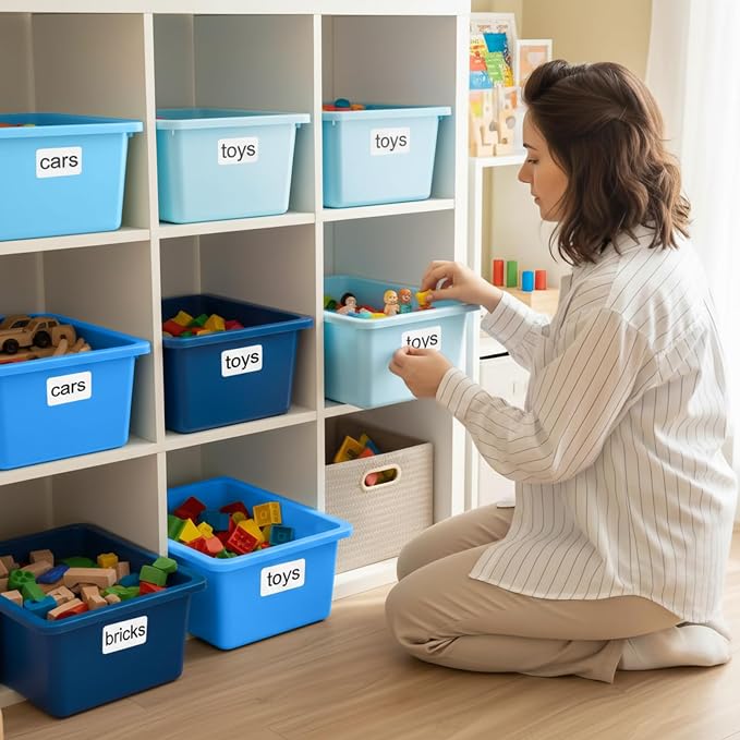 Zonon 12 Pcs Plastic Cubby Storage Bin Back to School Classroom Cubby Organization Storage Container with 1 Pack Self Adhesive Label for Office School Library(Blue Color,11.61 x 7.68 x 4.92)